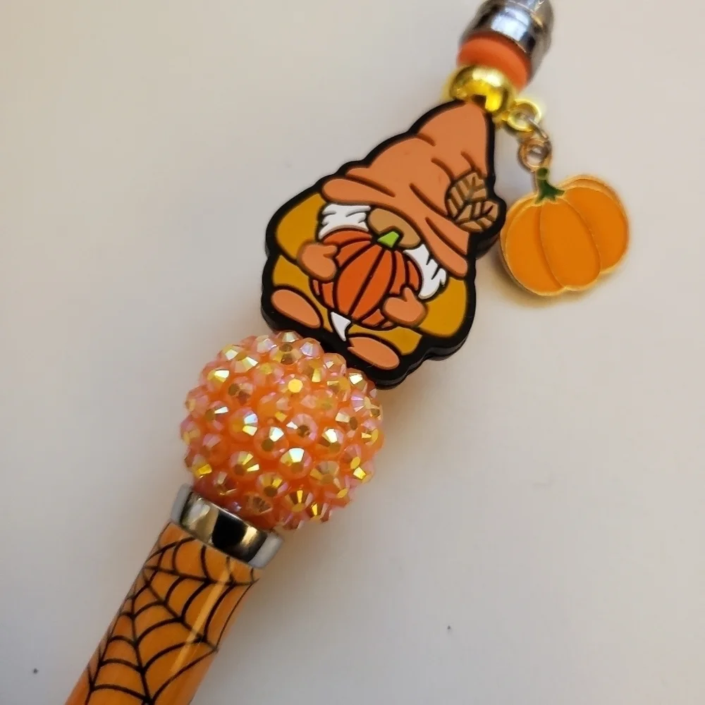 Handmade Halloween Fall Pumpkin Gnome Beaded Silicone Focal Bead Pen